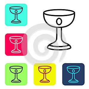 Black line Christian chalice icon isolated on white background. Christianity icon. Happy Easter. Set icons in color