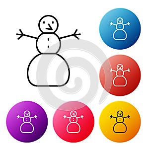 Black line Christmas snowman icon isolated on white background. Merry Christmas and Happy New Year. Set icons colorful