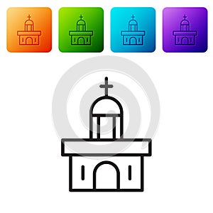 Black line Church building icon isolated on white background. Christian Church. Religion of church. Set icons in color