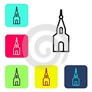 Black line Church building icon isolated on white background. Christian Church. Religion of church. Set icons in color