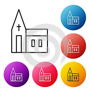 Black line Church building icon isolated on white background. Christian Church. Religion of church. Set icons colorful