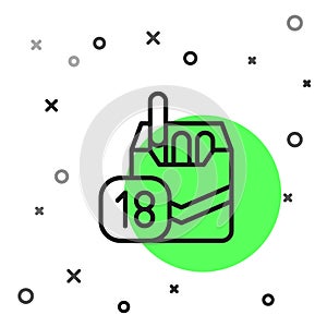 Black line Cigarettes pack box icon isolated on white background. Age limit for cigarettes. Cigarettes pack. Vector