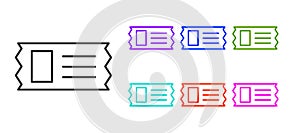 Black line Cinema ticket icon isolated on white background. Set icons colorful. Vector Illustration