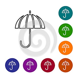 Black line Classic elegant opened umbrella icon isolated on white background. Rain protection symbol. Set icons in color