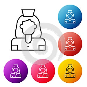 Black line Cleaning lady service icon isolated on white background. Set icons colorful circle buttons. Vector