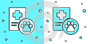 Black line Clipboard with medical clinical record pet icon isolated on green and white background. Health insurance form