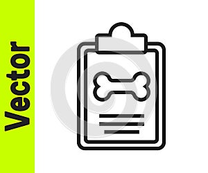 Black line Clipboard with medical clinical record pet icon isolated on white background. Health insurance form. Medical