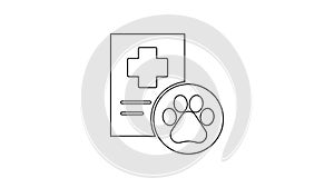 Black line Clipboard with medical clinical record pet icon isolated on white background. Health insurance form. Medical