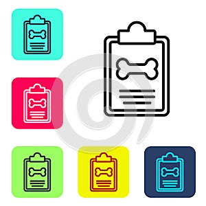 Black line Clipboard with medical clinical record pet icon isolated on white background. Health insurance form. Medical