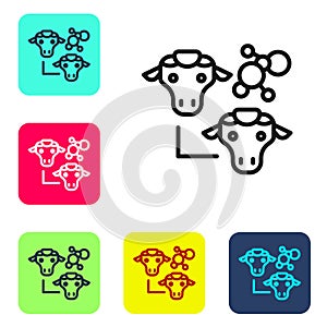 Black line Cloning icon isolated on white background. Genetic engineering concept. Set icons in color square buttons