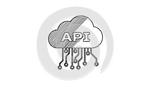 Black line Cloud api interface icon isolated on white background. Application programming interface API technology