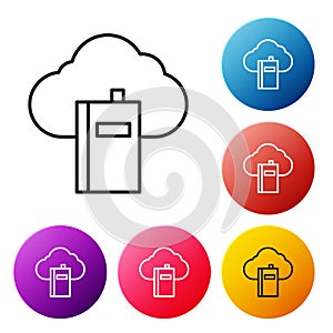 Black line Cloud or online library icon isolated on white background. Internet education or distance training. Set icons