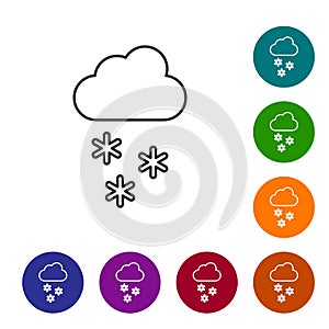 Black line Cloud with snow icon isolated on white background. Cloud with snowflakes. Single weather icon. Snowing sign