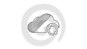 Black line Cloud sync refresh icon isolated on white background. Cloud and arrows. 4K Video motion graphic animation