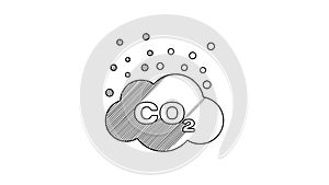 Black line CO2 emissions in cloud icon isolated on white background. Carbon dioxide formula symbol, smog pollution