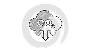 Black line CO2 emissions in cloud icon isolated on white background. Carbon dioxide formula symbol, smog pollution