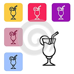 Black line Cocktail and alcohol drink icon isolated on white background. Set icons in color square buttons. Vector