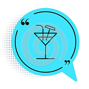 Black line Cocktail icon isolated on white background. Blue speech bubble symbol. Vector Illustration