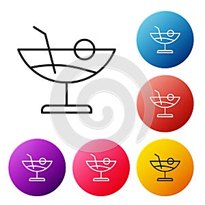 Black line Cocktail icon isolated on white background. Set icons colorful circle buttons. Vector