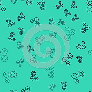 Black line Coin money icon isolated seamless pattern on green background. Banking currency sign. Cash symbol. Vector