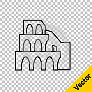 Black line Coliseum in Rome, Italy icon isolated on transparent background. Colosseum sign. Symbol of Ancient Rome