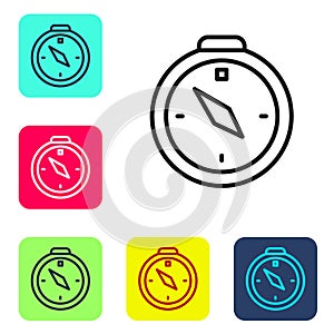Black line Compass icon isolated on white background. Windrose navigation symbol. Wind rose sign. Set icons in color