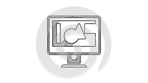 Black line Computer monitor screen icon isolated on white background. Electronic device. Front view. 4K Video motion