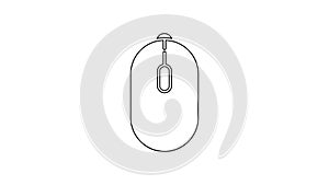 Black line Computer mouse gaming icon isolated on white background. Optical with wheel symbol. 4K Video motion graphic