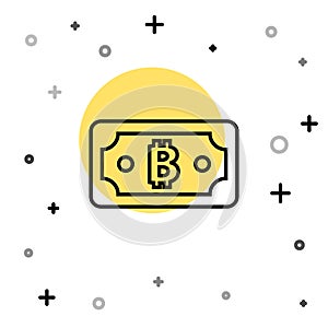 Black line Cryptocurrency bitcoin icon isolated on white background. Blockchain technology, digital money market. Random