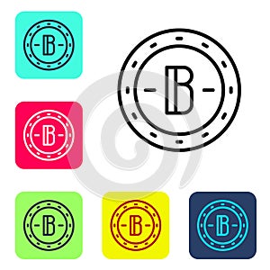 Black line Cryptocurrency coin Bitcoin icon isolated on white background. Physical bit coin. Blockchain based secure