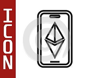 Black line Cryptocurrency coin Ethereum ETH icon isolated on white background. Altcoin symbol. Blockchain based secure