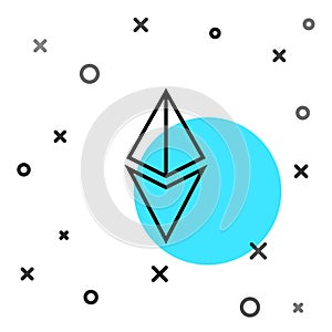 Black line Cryptocurrency coin Ethereum ETH icon isolated on white background. Altcoin symbol. Blockchain based secure