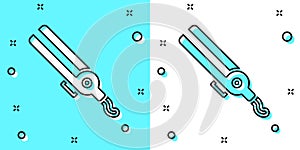 Black line Curling iron for hair icon isolated on green and white background. Hair straightener icon. Random dynamic