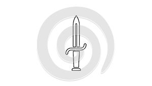 Black line Dagger icon isolated on white background. Knife icon. Sword with sharp blade. 4K Video motion graphic
