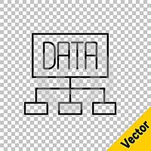 Black line Data analysis icon isolated on transparent background. Business data analysis process, statistics. Charts and