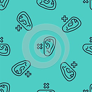 Black line Deafness icon isolated seamless pattern on green background. Deaf symbol. Hearing impairment. Vector