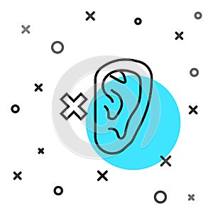 Black line Deafness icon isolated on white background. Deaf symbol. Hearing impairment. Random dynamic shapes. Vector
