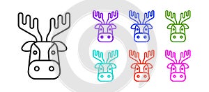 Black line Deer head with antlers icon isolated on white background. Set icons colorful. Vector