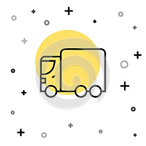 Black line Delivery cargo truck vehicle icon isolated on white background. Random dynamic shapes. Vector