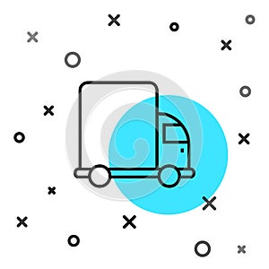 Black line Delivery cargo truck vehicle icon isolated on white background. Random dynamic shapes. Vector