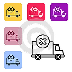 Black line Delivery cargo truck vehicle icon isolated on white background. Set icons in color square buttons. Vector
