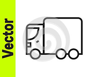 Black line Delivery cargo truck vehicle icon isolated on white background. Vector