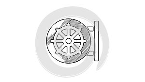 Black line Dharma wheel icon isolated on white background. Buddhism religion sign. Dharmachakra symbol. 4K Video motion