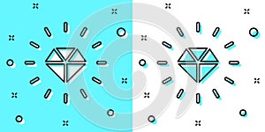 Black line Diamond icon isolated on green and white background. Jewelry symbol. Gem stone. Random dynamic shapes. Vector