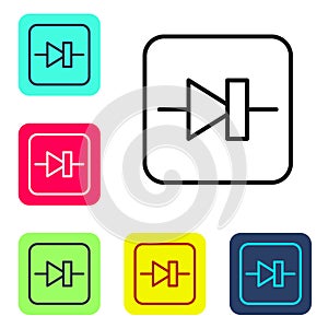 Black line Diode in electronic circuit icon isolated on white background. Set icons in color square buttons. Vector