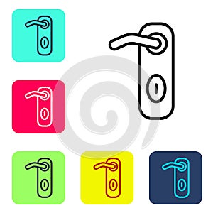 Black line Door handle icon isolated on white background. Door lock sign. Set icons in color square buttons. Vector