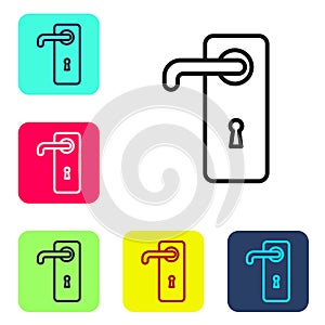 Black line Door handle icon isolated on white background. Door lock sign. Set icons in color square buttons. Vector
