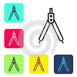 Black line Drawing compass icon isolated on white background. Compasses sign. Drawing and educational tools. Geometric