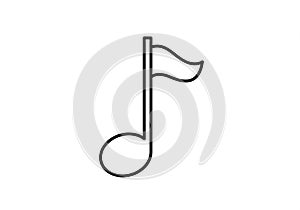 A black line drawing of an eighth note on a white background. The note features a round