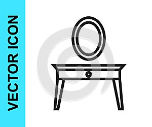 Black line Dressing table icon isolated on white background. Vector